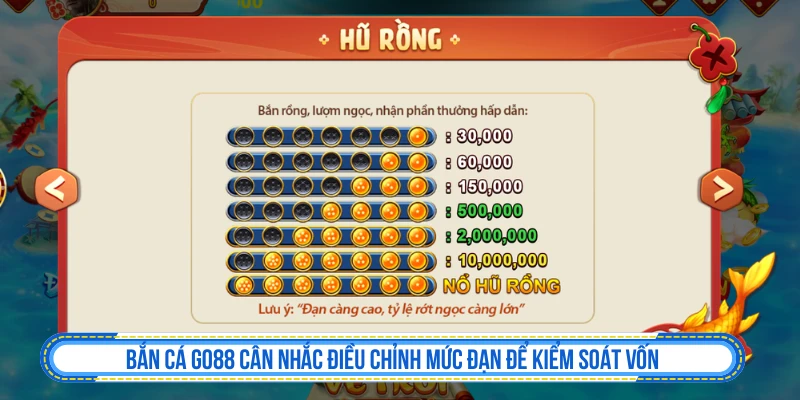 Trải Nghiệm Bắn Cá GO88 Đặc Sắc Nhất Trên Điện Thoại Bắn cá GO88 cân nhắc điều chỉnh mức đạn để kiểm soát vốn