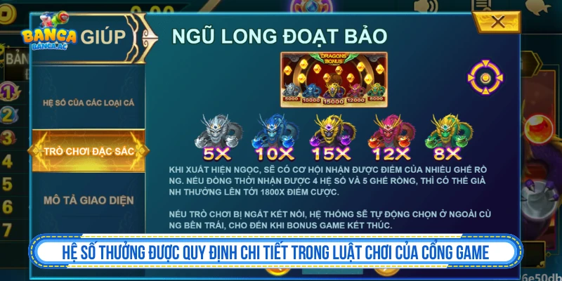 Hệ số thưởng được quy định chi tiết trong luật chơi của cổng game